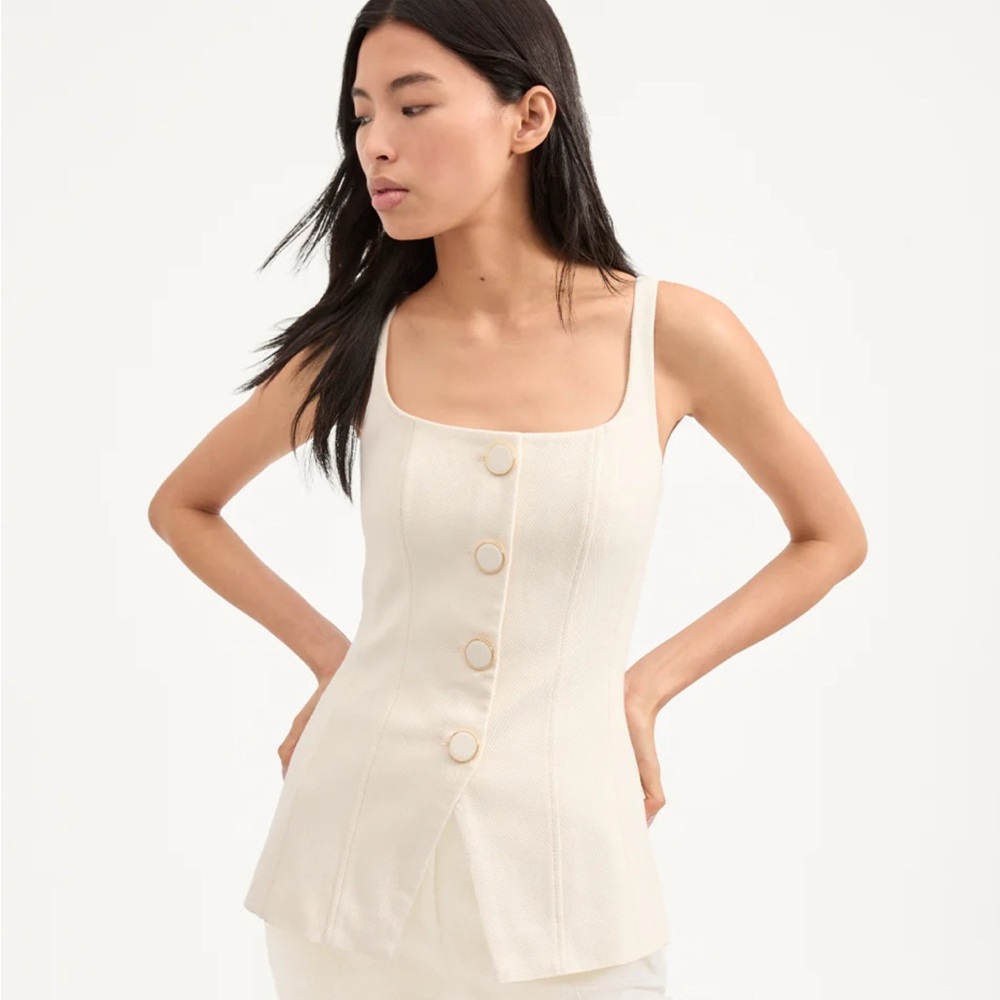 Veronica Beard Liana Button-up Vest Top Cream Size 2